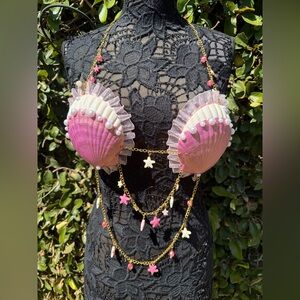 Handmade Shell Mermaid Bra with Gold Chain Accents and charms